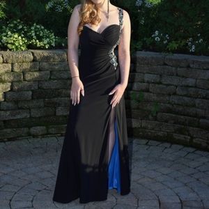 Women's Black & Royal Blue Beaded Jaoy Couture Floor Length Dress